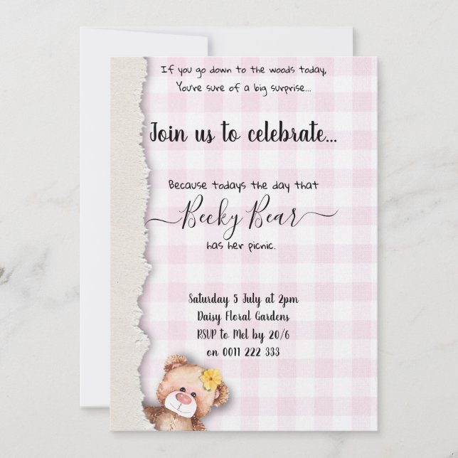 Invitación Cumpleaños del oso Teddy (Anverso)