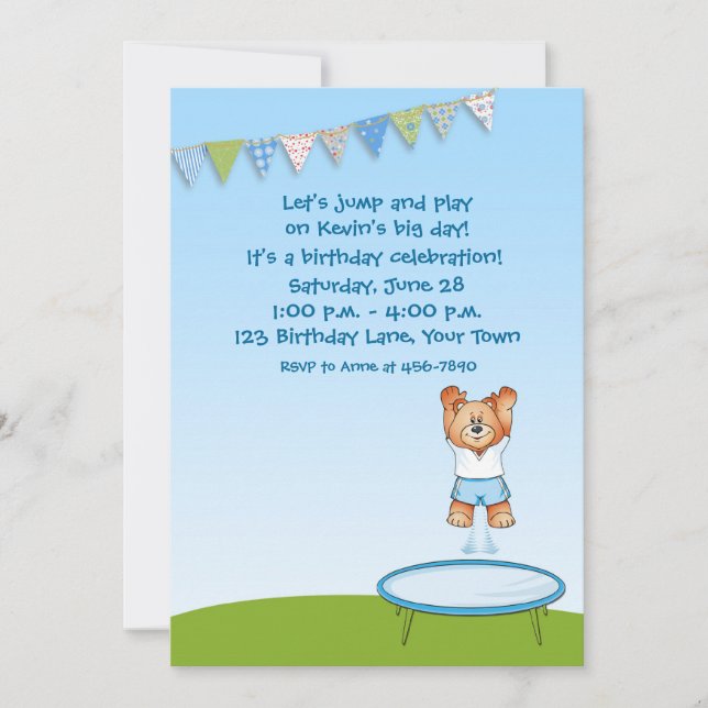 Invitación Cumpleaños del oso Trampoline (Anverso)