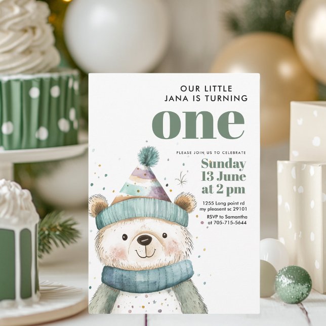 Invitación Cumpleaños del Oso Verde | Fiesta Winter Wonderlan (Subido por el creador)