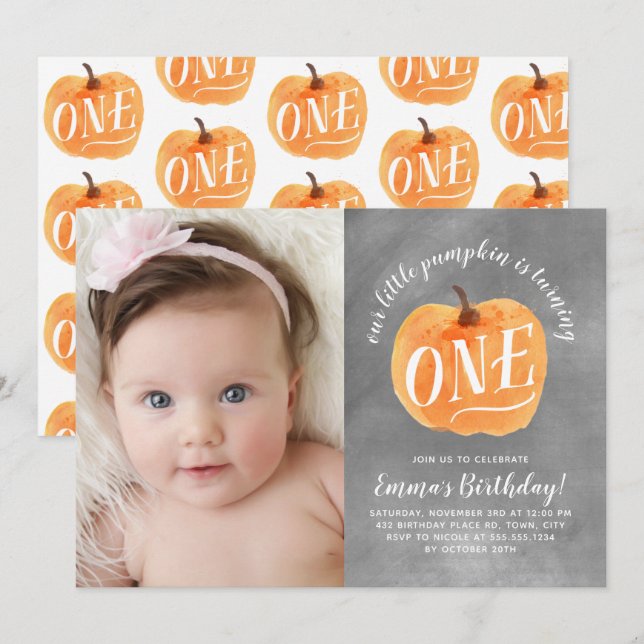 Invitación Cumpleaños del otoño de la calabaza de la caída de (Anverso / Reverso)