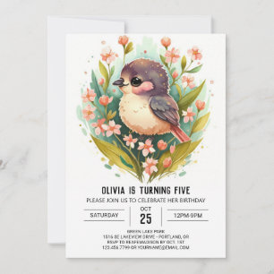 Invitación Cumpleaños del pájaro rosado Songbird