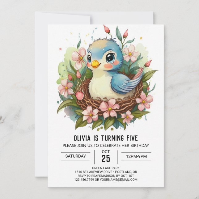 Invitación Cumpleaños del pájaro Songbird Children (Anverso)