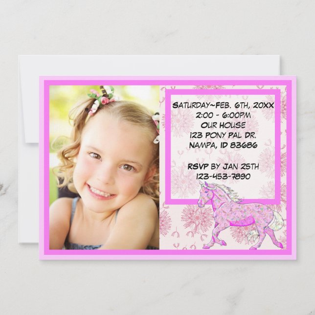 Invitación Cumpleaños del Palomino Azul (dientes de león rosa (Reverso)