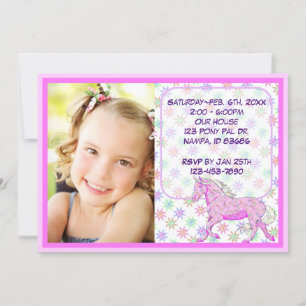 Invitación Cumpleaños del Palomino Azul (flores azules/púrpur
