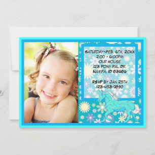 Invitación Cumpleaños del Palomino Azul (flores/verde azulado