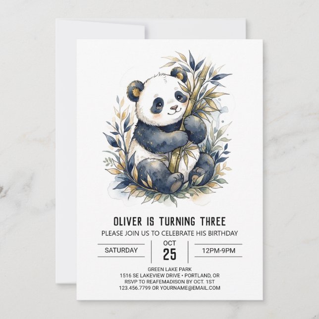 Invitación Cumpleaños del Panda de Bambú Verde (Anverso)