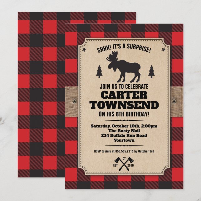 Invitación Cumpleaños del panel de Moose Kraft de relleno de  (Anverso / Reverso)