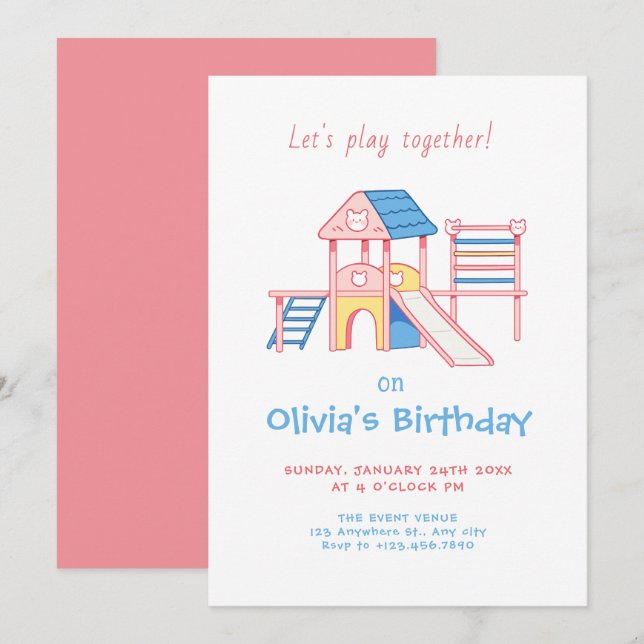 Invitación Cumpleaños del parque infantil (Anverso / Reverso)