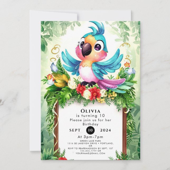 Invitación Cumpleaños del Parrot de los Niños del Bosque (Anverso)