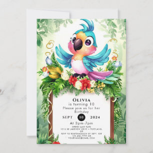 Invitación Cumpleaños del Parrot de los Niños del Bosque