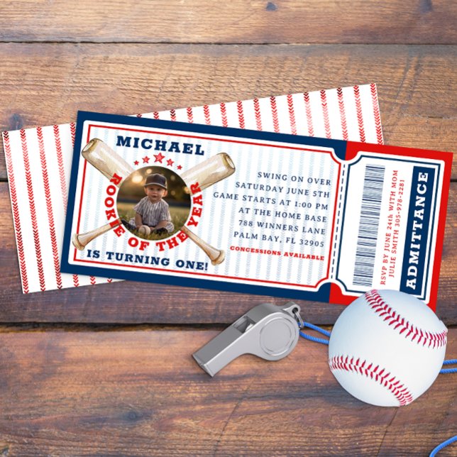 Invitación Cumpleaños del partido Rookie of the Year en el Bé (Baseball Ticket Birthday Party Invitation)