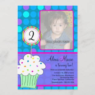 Invitación Cumpleaños del pastel azul Polkadots