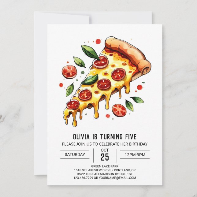 Invitación Cumpleaños del Pastel Boho Pizza (Anverso)