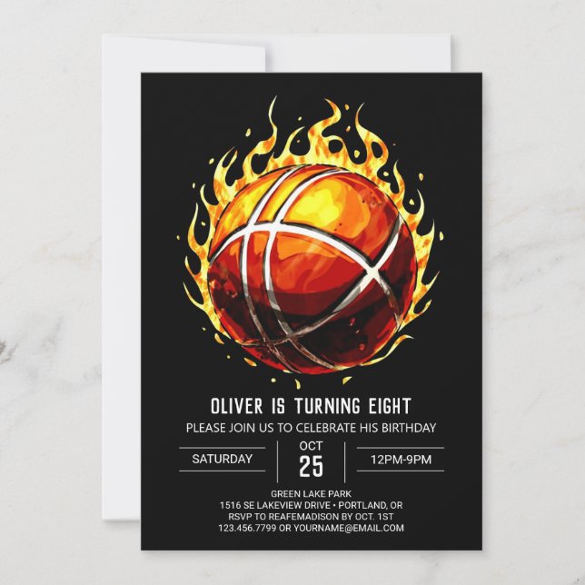 Invitación Cumpleaños del Pastel Boy Basketball (Anverso)