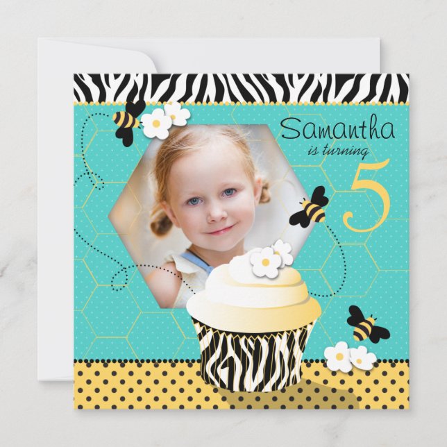 Invitación Cumpleaños del pastel de abeja (Anverso)