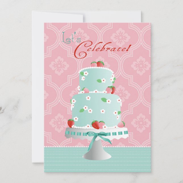 Invitación Cumpleaños del Pastel de fresa (Anverso)