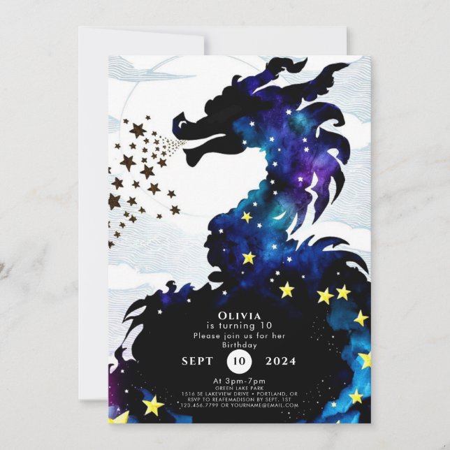 Invitación Cumpleaños del Pastel Majestic Dragon (Anverso)