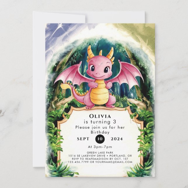 Invitación Cumpleaños del Pastel Majestic Dragon (Anverso)