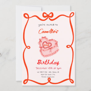Invitación Cumpleaños del Pastel Retro Rojo