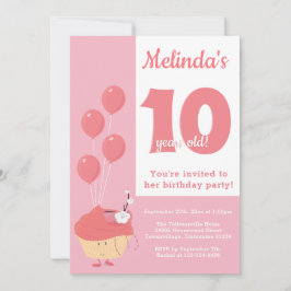 Invitación Cumpleaños del pastel rosado sonriente | Invitació