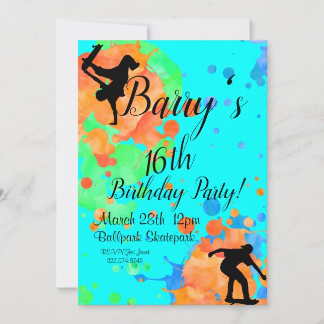 Invitación Cumpleaños del patinador (Anverso)