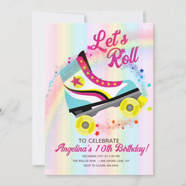 Invitación Cumpleaños del Patinaje Groovy Roller (Anverso)