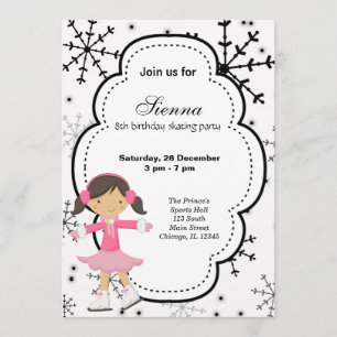 Invitación Cumpleaños del Patinaje Hielo (Blanco)