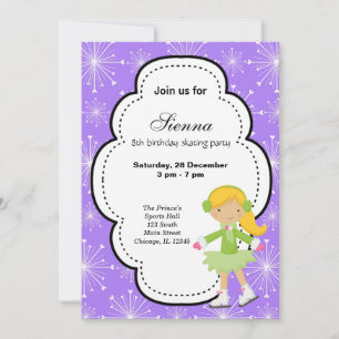 Invitación Cumpleaños del Patinaje Hielo (Púrpura)