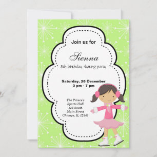 Invitación Cumpleaños del Patinaje Hielo (Verde)