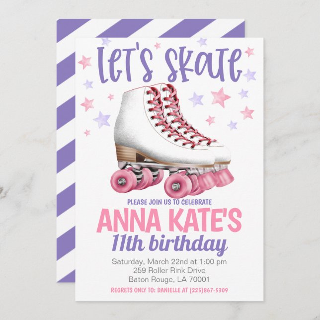 Invitación Cumpleaños del Patinaje Patinado Let's Skate Rolle (Anverso / Reverso)