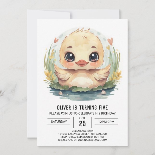 Invitación Cumpleaños del pato azul de la moda (Anverso)