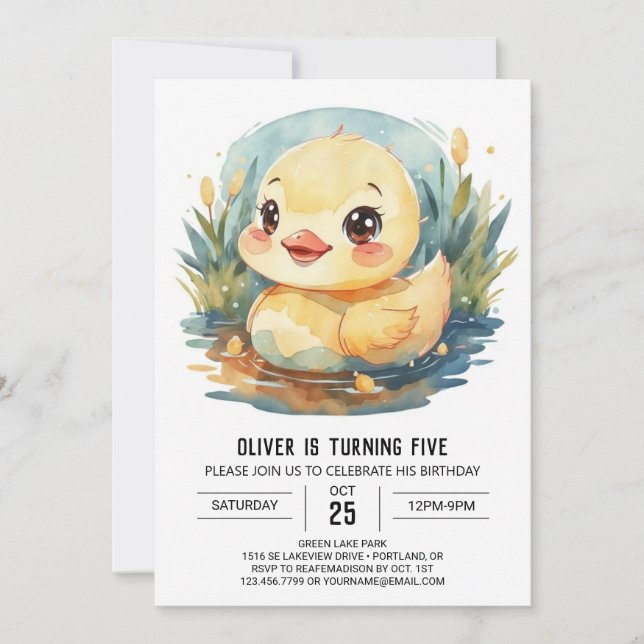 Invitación Cumpleaños del Pato Infantil Pastel (Anverso)