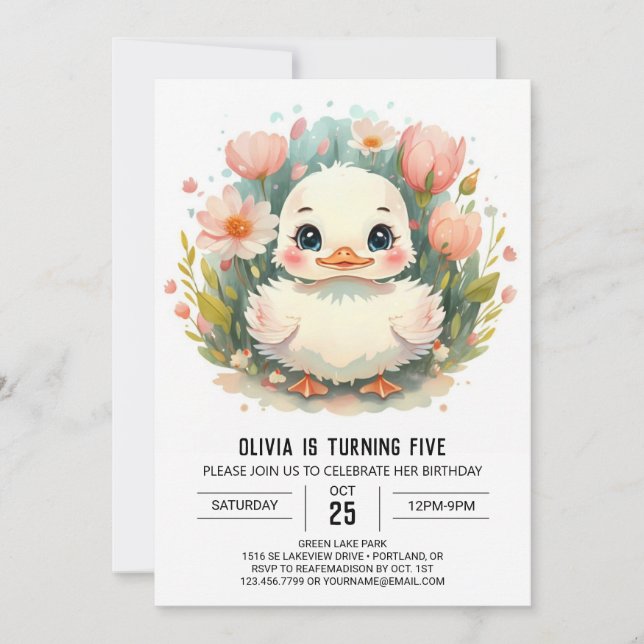 Invitación Cumpleaños del Pato Moderno chica (Anverso)