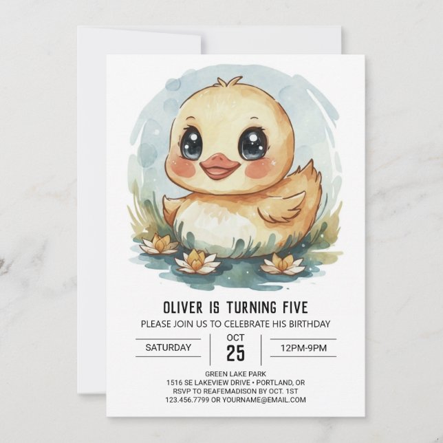 Invitación Cumpleaños del Pato Pastel caprichoso (Anverso)
