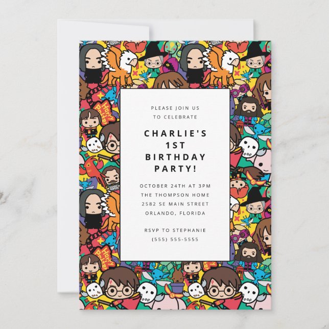 Invitación Cumpleaños del Patrón de Caracteres de Harry Potte (Anverso)