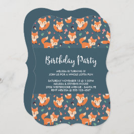 Invitación Cumpleaños del Patrón Fox de Naranja Cute