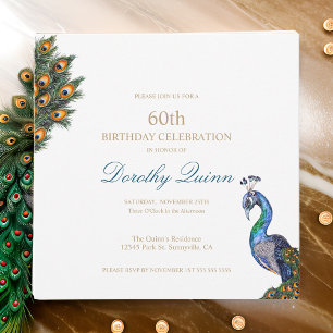 Invitación Cumpleaños del Pavo Real Elegante Acuarela