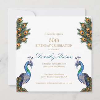 Invitación Cumpleaños del pavo real elegante al acuarela