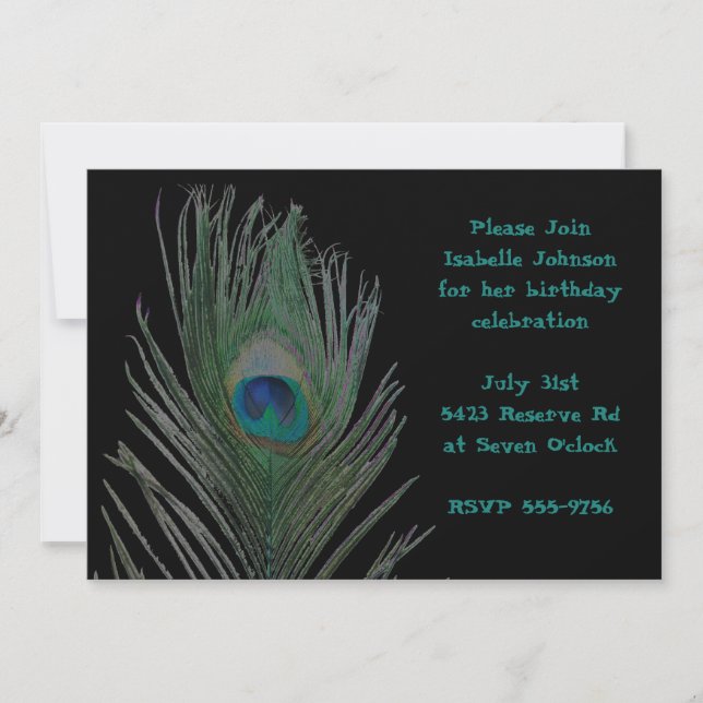 Invitación Cumpleaños del pavo real solarizado (Anverso)