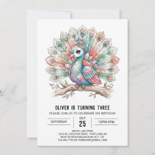 Invitación Cumpleaños del Pavo Real Vibrante
