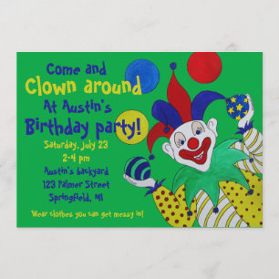 Invitación Cumpleaños del payaso que hace juegos malabares