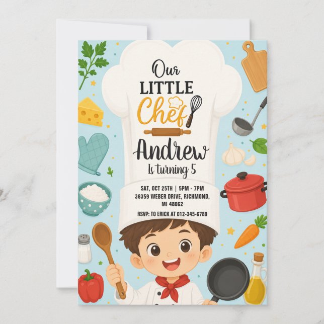 Invitación Cumpleaños del pequeño chef personal (Anverso)