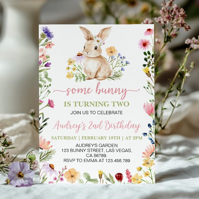 Invitación Cumpleaños del pequeño conejito Chica de flores si (Subido por el creador)
