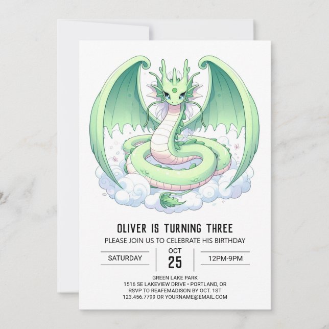 Invitación Cumpleaños del Pequeño Dragón Mágico (Anverso)
