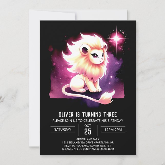 Invitación Cumpleaños del Pequeño León Whimsy (Anverso)