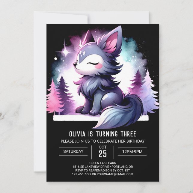 Invitación Cumpleaños del Pequeño Lobo Digital (Anverso)