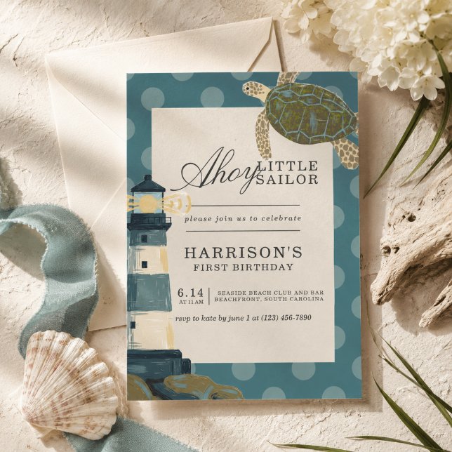 Invitación Cumpleaños del pequeño marinero Ahoy (Ahoy Little Sailor First Birthday Invitation)
