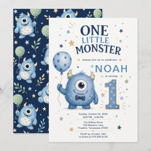 Invitación Cumpleaños del pequeño monstruo de 1 año