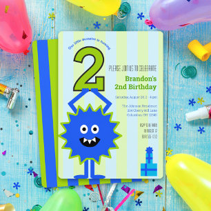 Invitación Cumpleaños del pequeño monstruo niño 2do rayas azu