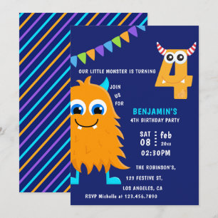 Invitación Cumpleaños del pequeño monstruo número 4